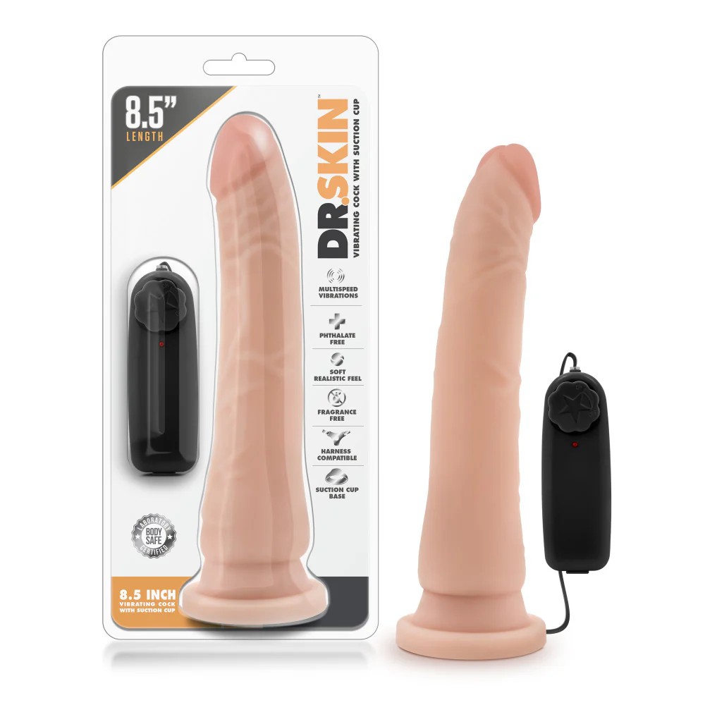 Dr. Skin By Blush® | Realistic Curved G-Spot Vanilla 8.5-Inch Long Remote Control Vibrating Dildo With Suction Cup Base