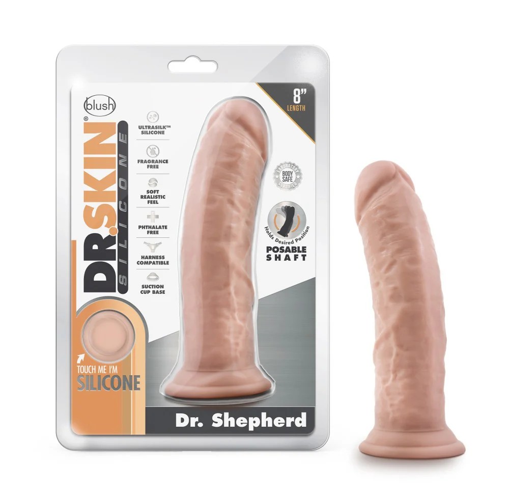 Dr. Skin Silicone By Blush® | Dr. Shepherd Realistic Vanilla 8-Inch Long Dildo With Suction Cup Base