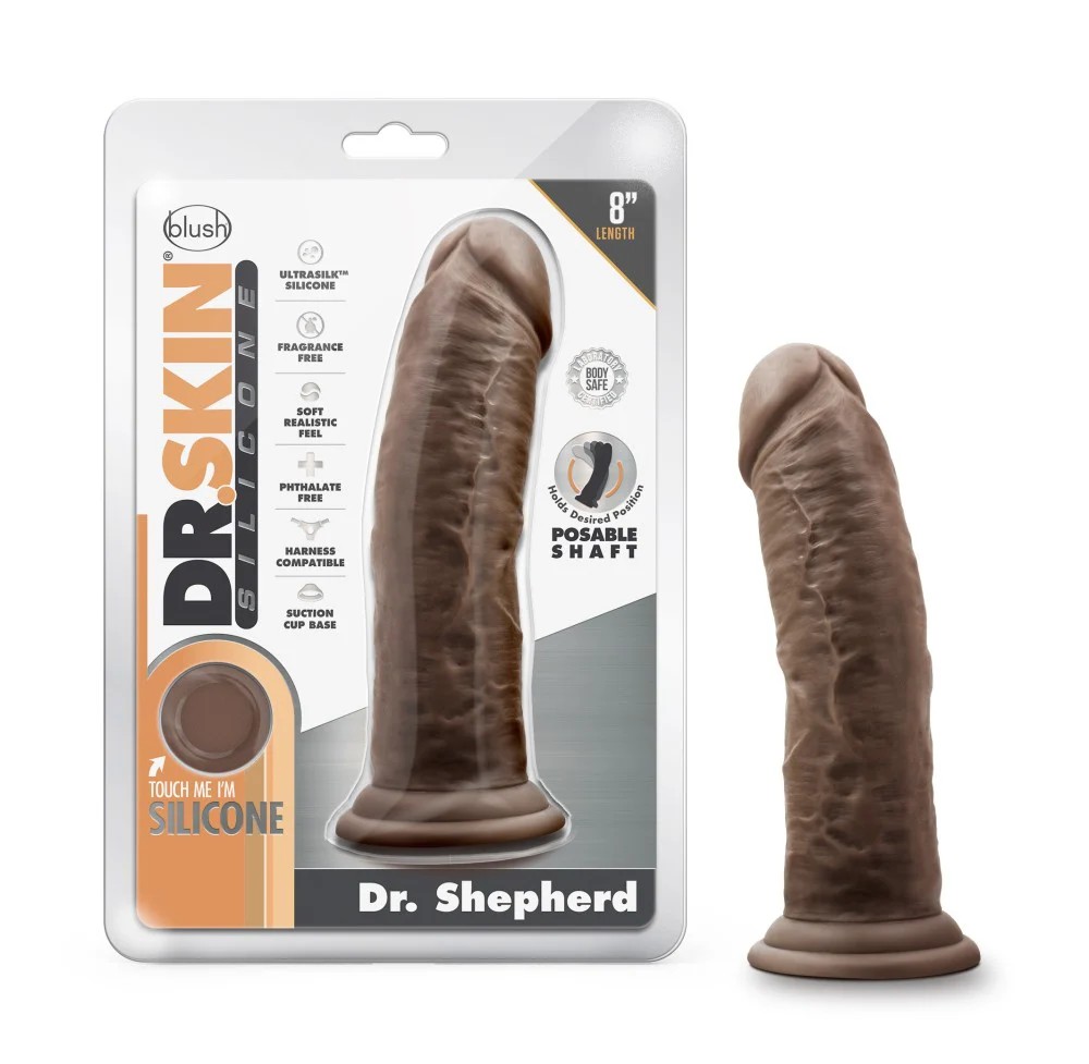 Dr. Skin Silicone By Blush® | Dr. Shepherd Realistic Chocolate 8-Inch Long Dildo With Suction Cup Base